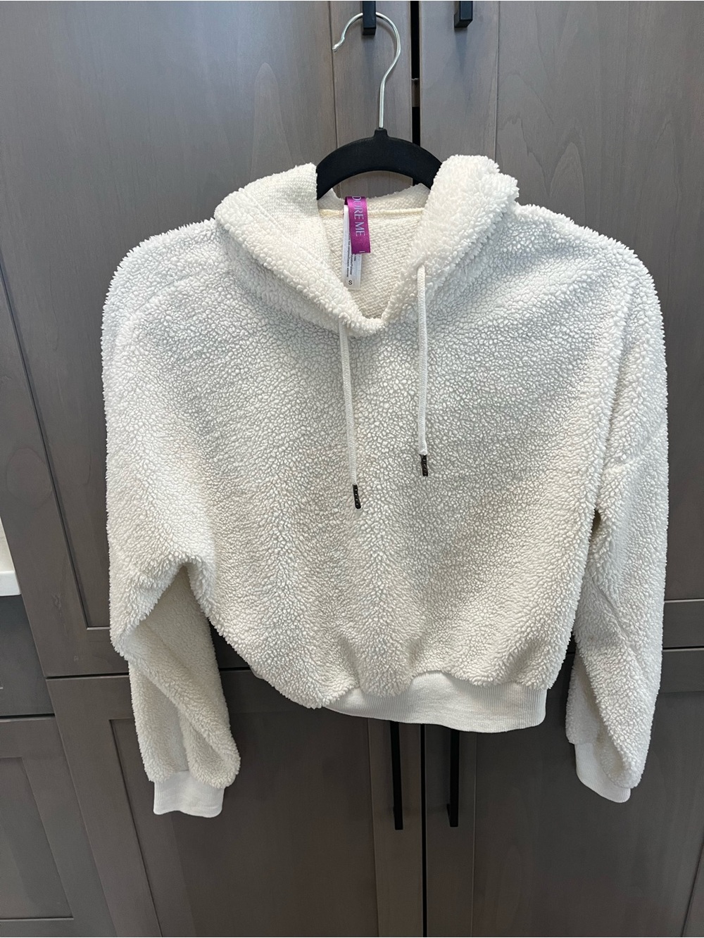 Adore Me Cream Sherpa Cropped Hoodie
